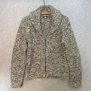 J.Crew Handknit  Sweater Large Black White With Silver Metallic Cardigan Wool